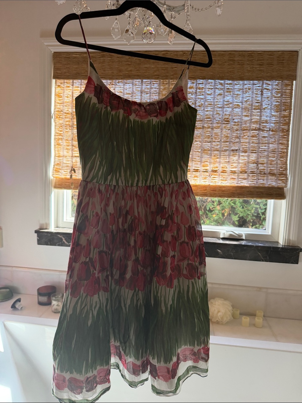 Anna Sui Floral Green and Pink Sleeveless Sundress